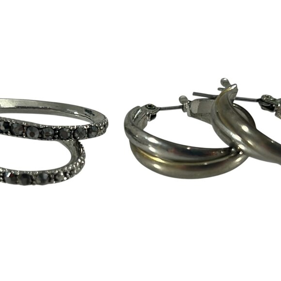 Mixed Lot 11 Earrings Dangle Hoops Beaded Rhinestones Silver Tone - Picture 9 of 16